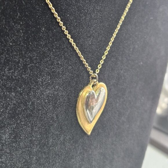 *Sale* Signed Artistry Heart Pendant Necklace Vintage Gold Silver Tone 14 - 17" - Picture 6 of 14